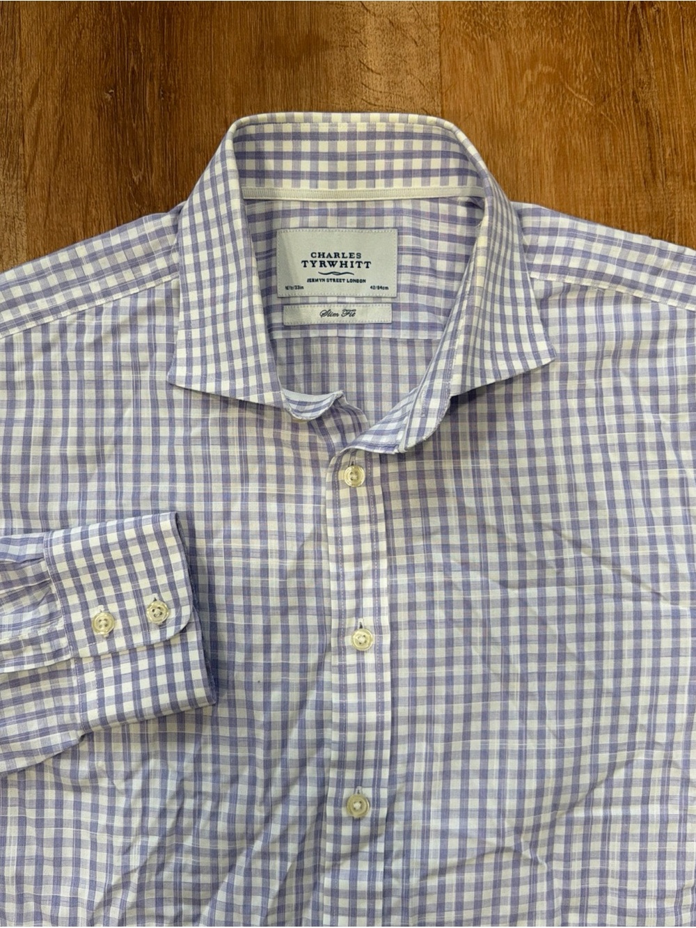 Charles Tyrwhitt Slim Fit Non Iron Purple Mens Dress Shirt 16.5 33 Gingham Check